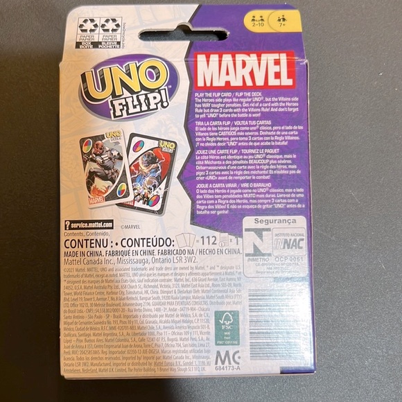 UNO FLIP—MARVEL Edition-112 Double Sided Cards-Ages 7+- 2-10 Players-NEW - Picture 2 of 5